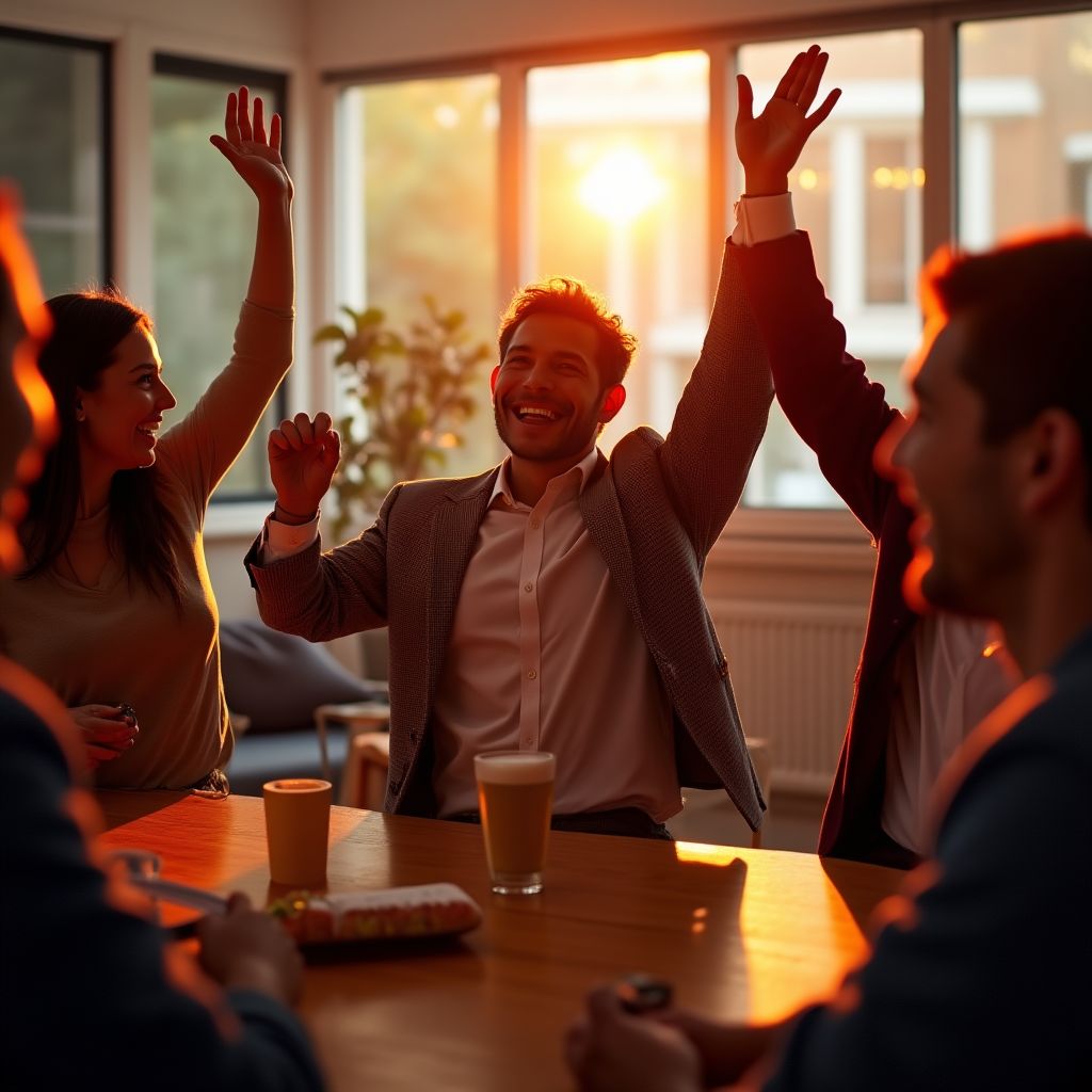 Team celebrating milestone achievement in bonus tip discoveries